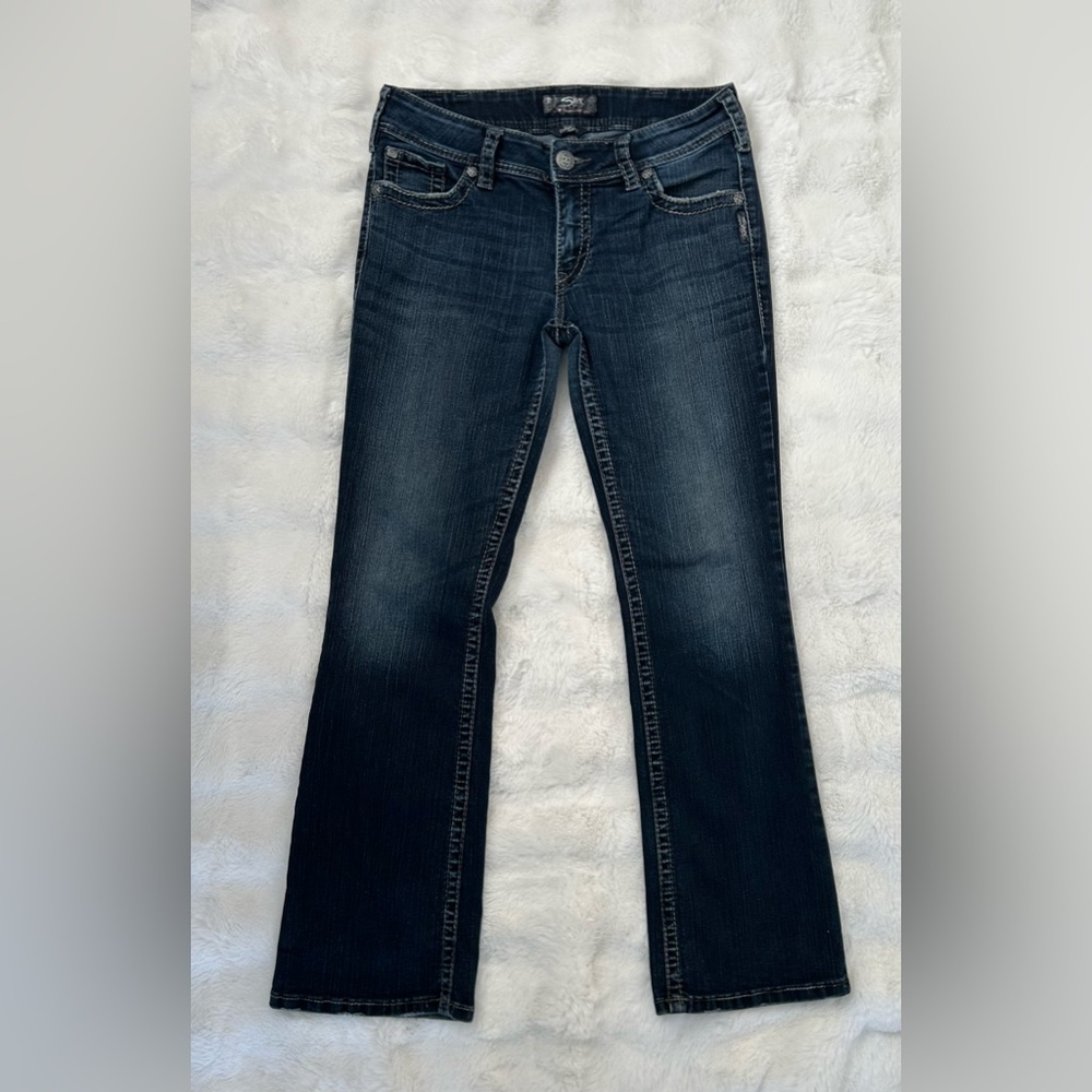 Silver Vintage Y2K Low Rise Jeans Dark Blue Boot Cut Women's Jeans